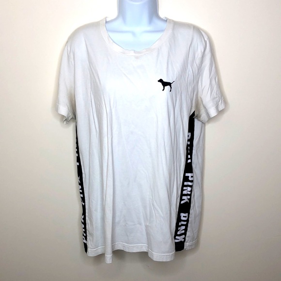 PINK Victoria's Secret Boxy White and Black Tee - Picture 1 of 6